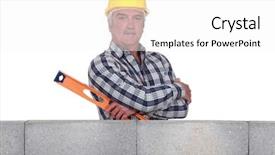  Presentation with tv show studio camera - Audience pleasing slide deck consisting of construction concrete blocks - mason studio shot backdrop and a white colored foreground