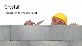  Presentation with concrete construction - Amazing presentation having construction concrete blocks - stonemason peering over a low backdrop and a white colored foreground