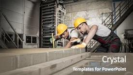  Presentation with worker safety - Audience pleasing presentation theme consisting of construction concrete blocks - worker and foreman backdrop and a gray colored foreground