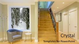  Presentation with room interior design - Beautiful PPT theme featuring construction condo - beautiful living room interior backdrop and a yellow colored foreground