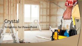  Presentation with handyman - Audience pleasing PPT theme consisting of construction condo - hand of handyman backdrop and a soft green colored foreground