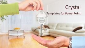  Presentation with house key - Slides enhanced with construction condo - hand with house key background and a lemonade colored foreground