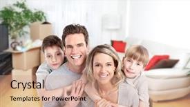  Presentation with real estate - Audience pleasing slides consisting of construction condo - happy family in a new backdrop and a coral colored foreground