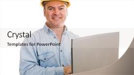  Presentation with contractor - Cool new presentation theme with construction contractor using his laptop backdrop and a light gray colored foreground