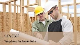  Presentation with new home - Colorful PPT theme enhanced with construction contractors building a new backdrop and a coral colored foreground