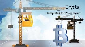  Presentation with money construction - Presentation design with construction crane lifting bitcoin background and a light blue colored foreground