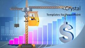  Presentation with money construction - Colorful presentation theme enhanced with construction crane lifting dollar backdrop and a light blue colored foreground