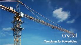 Presentation with crane - PPT theme having construction crane over blue sky background background and a teal colored foreground