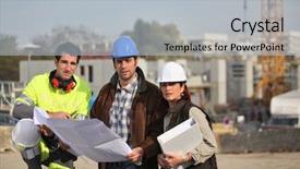  Presentation with construction site construction - Colorful PPT theme enhanced with construction crew working on site backdrop and a light gray colored foreground