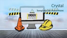  Presentation with computer-room - Cool new PPT theme with construction doodles with computer screen against clouds in a room backdrop and a sky blue colored foreground