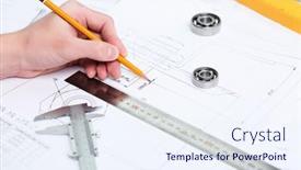  Presentation with construction tools - Slide deck with construction-drafts-and-tools background and a sky blue colored foreground