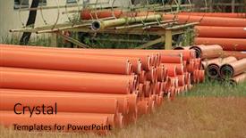  Presentation with construction drainage system - Presentation theme consisting of construction drainage system - arranged on heap plastic pipes background and a red colored foreground