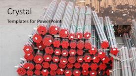  Presentation with construction drainage system - Amazing PPT theme having construction drainage system - bunch of new pipes backdrop and a coral colored foreground