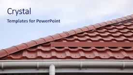  Presentation with house roof and roofing business - PPT layouts consisting of construction drainage system - red metal tile roof background and a sky blue colored foreground