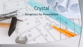  Presentation with architectural acoustics - PPT theme featuring construction drawing - part of architectural project background and a light blue colored foreground