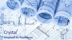  Presentation with drawing architecture - Presentation theme having construction drawing - rolls of architecture blueprints house background and a sky blue colored foreground