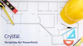  Presentation with top hat - Audience pleasing PPT theme consisting of construction drawing with helmet backdrop and a sky blue colored foreground