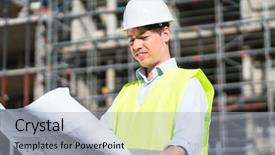  Presentation with floor plan - Presentation with construction engineer studying floor plan background and a light blue colored foreground