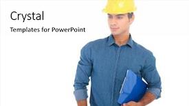  Presentation with buildings engineering construction engineers - Colorful PPT theme enhanced with construction engineering student holding notepad backdrop and a  colored foreground