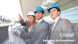  Presentation with building construction - Cool new PPT layouts with construction engineers checking building site backdrop and a gray colored foreground