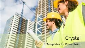  Presentation with construction - Cool new slide set with construction engineers supervising progress backdrop and a blonde colored foreground