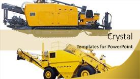  Presentation with machine synchrone - Audience pleasing slide set consisting of construction equipment construction machinery - asphalt spreading machine backdrop and a yellow colored foreground