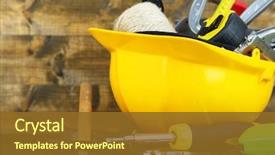  Presentation with construction equipment - Slide deck having construction equipment on wooden background background and a tawny brown colored foreground