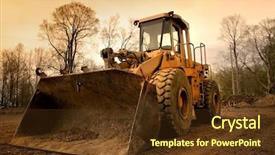  Presentation with heavy equipment - PPT theme featuring construction equipment background and a tawny brown colored foreground