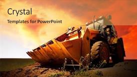  Presentation with golden yellow - Presentation theme with construction excavator - yellow tractor on golden surise background and a yellow colored foreground