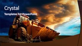  Presentation with tractor - Cool new presentation theme with construction excavator - yellow tractor on sky background backdrop and a navy blue colored foreground