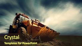  Presentation with tractor - Presentation theme with construction excavator - yellow tractor on sky background background and a tawny brown colored foreground