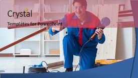  Presentation with old wood planks - Slide set having construction exelence - young carpenter working with wooden background and a  colored foreground