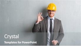  Presentation with architect - Slide set consisting of construction exelence - young redhead man wearing architect background and a gray colored foreground