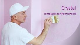  Presentation with clothing wooden clothes hanger object - PPT theme with construction finisher in white clothes background and a  colored foreground