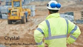  Presentation with foreman - Presentation theme having construction foreman worker is watching background and a coral colored foreground