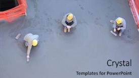  Presentation with concrete construction - Audience pleasing slide deck consisting of construction foundation - three workers with one smoothing backdrop and a light blue colored foreground