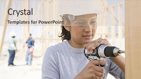  Presentation with drilling - Colorful presentation enhanced with construction framework - female builder drilling backdrop and a lemonade colored foreground