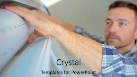  Presentation with framework - Presentation design having construction framework - handyman installing a window shutter background and a light blue colored foreground