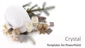  Presentation with top hat - PPT theme with construction hard hat fir branches two glasses with champagne gift boxes christmas ornament isolated on white background new year and christmas construction background top view background and a white colored foreground