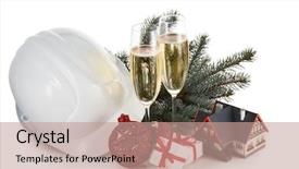  Presentation with christmas new year frame banner - Presentation featuring construction hard hat fir tree background and a coral colored foreground