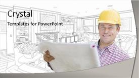  Presentation with kids room children smile - Colorful PPT layouts enhanced with construction hat - smiling contractor holding blueprints backdrop and a  colored foreground