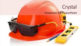  Presentation with construction tools - Cool new presentation theme with construction helmet and tools isolated on white background backdrop and a coral colored foreground