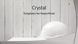  Presentation with risk in construction - Beautiful presentation theme featuring construction helmet on wooden shelf backdrop and a  colored foreground