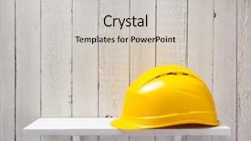  Presentation with construction - Cool new PPT theme with construction helmet on wooden shelf backdrop and a  colored foreground