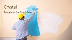  Presentation with painting walls paint roller - Cool new slide deck with construction hiring - painter man painting the wall backdrop and a cream colored foreground