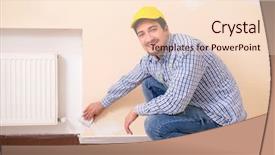  Presentation with video wall 3d - Cool new theme with construction hiring - young contractor sanding wall down backdrop and a lemonade colored foreground