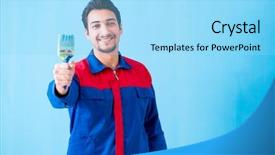  Presentation with home renovation - Presentation design enhanced with construction hiring - young painter doing renovation background and a  colored foreground