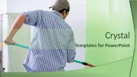  Presentation with eco friendly home renovation - PPT layouts enhanced with construction hiring - young painter doing renovation background and a  colored foreground
