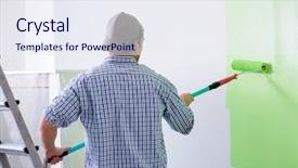  Presentation with home renovation - Amazing presentation theme having construction hiring - young painter doing renovation backdrop and a sky blue colored foreground