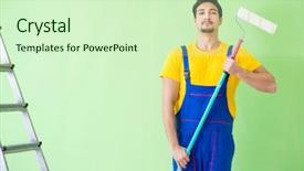  Presentation with home renovation - Slide deck featuring construction hiring - young painter doing renovation background and a  colored foreground